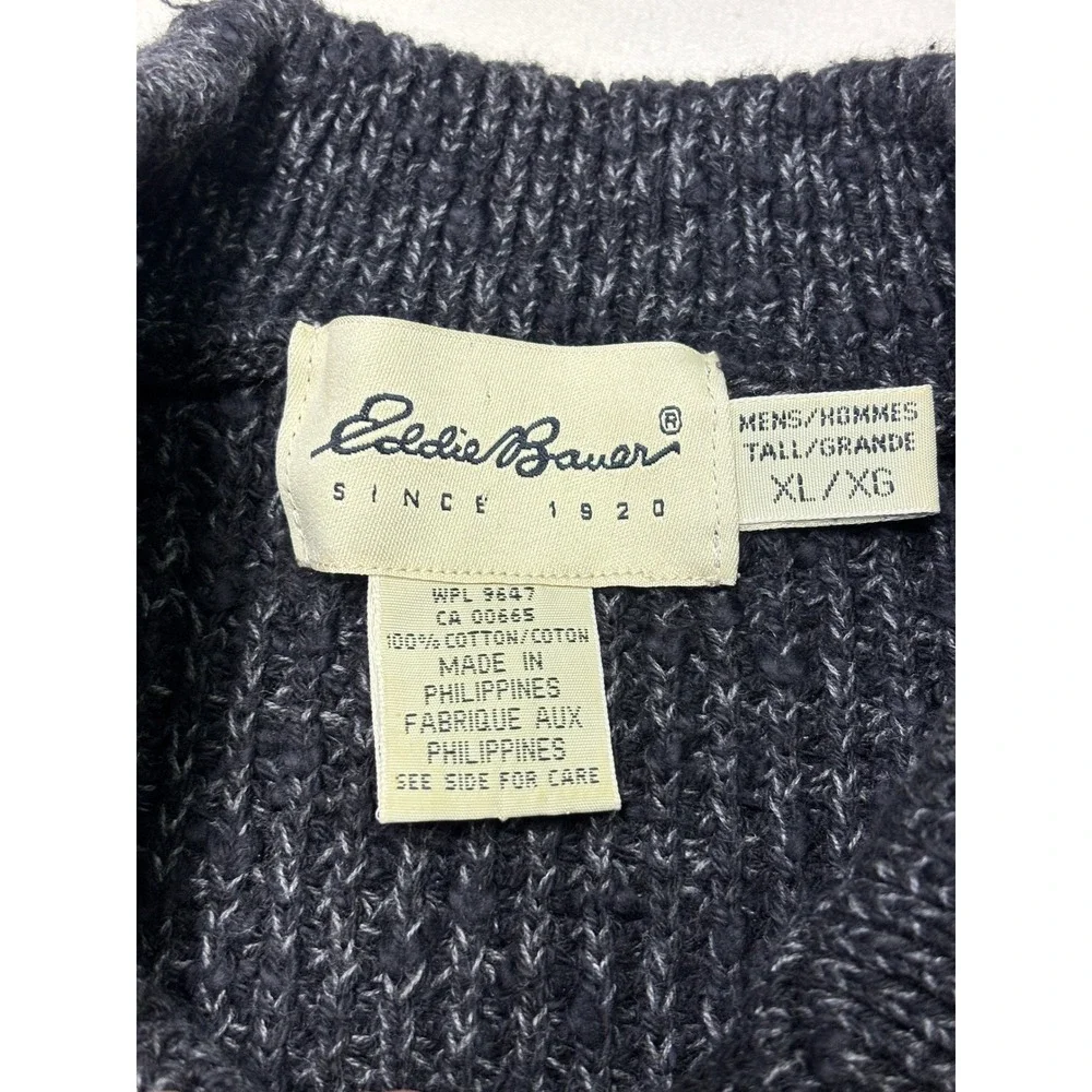 Eddie Bauer Mens XL Tall Gray Speckled Cotton Fisherman Knit Henley‎ Sweater - Picture 2 of 6